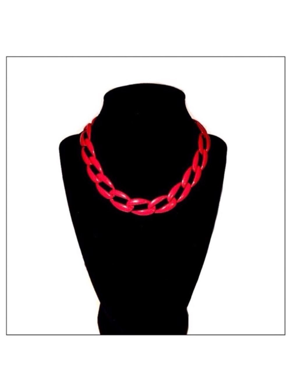 VTG Napier Red Enamel Chain Link Choker Necklace